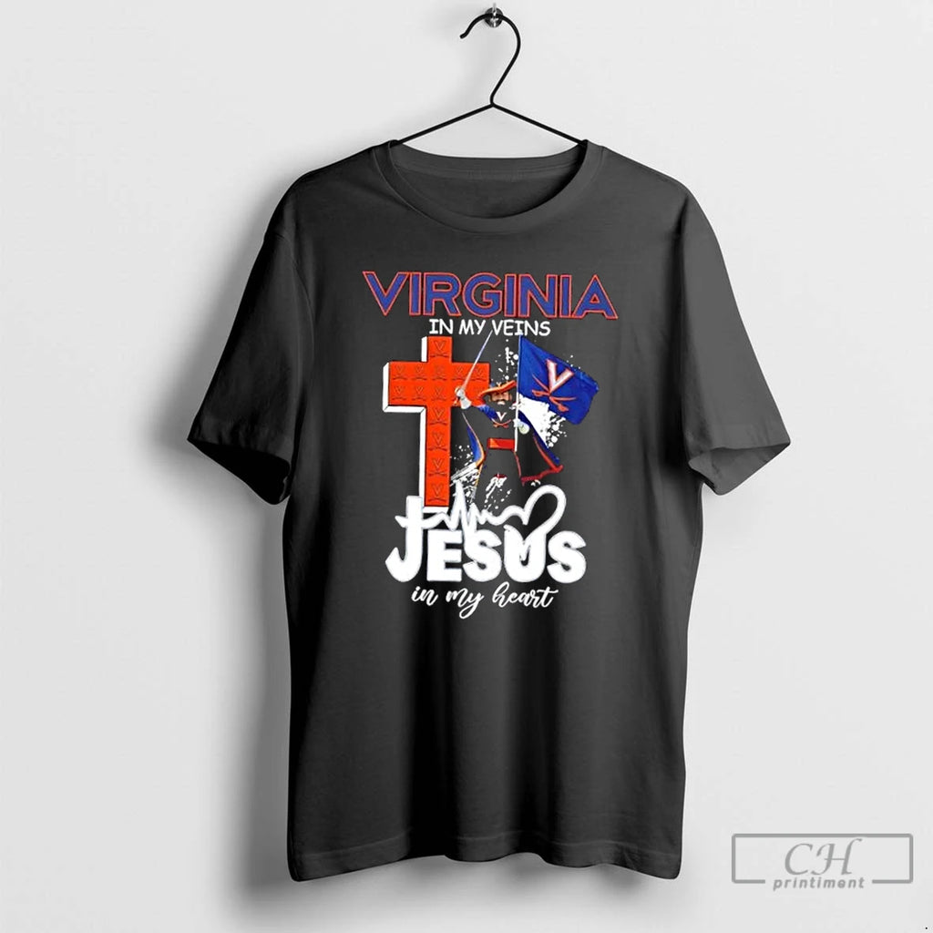 Classic Virginia Cavaliers Mascot Hold Flag In My Veins Jesus In My Heart T Shirts
