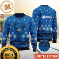 Corona Extra Beer Reindeer Snowy Night Blue Christmas Ugly Sweater