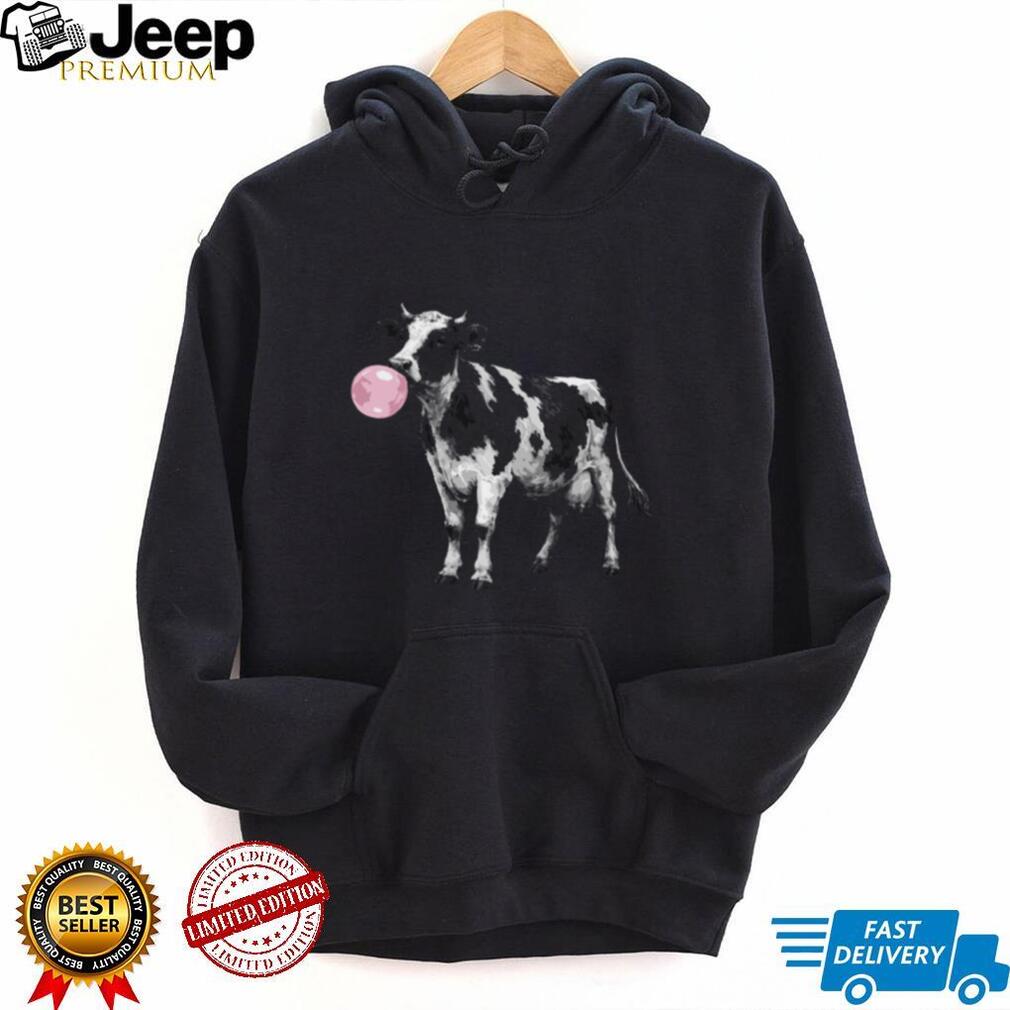 Cow Blowing Pink Bubblegum Retro Animal Graphic T Shirt