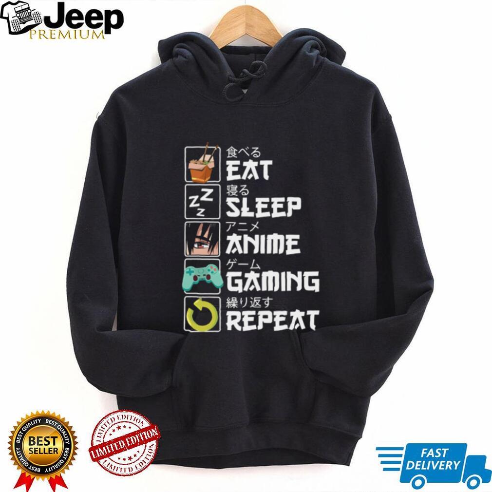 Eat Sleep Anime Gaming Repeat Japanese Text Otaku T Shirt