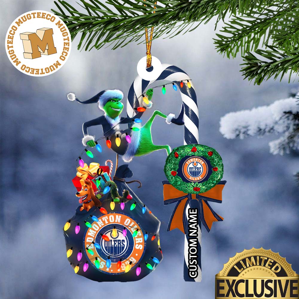 Edmonton Oilers NHL Grinch Candy Cane Personalized Xmas Gifts Christmas Tree Decorations Ornament
