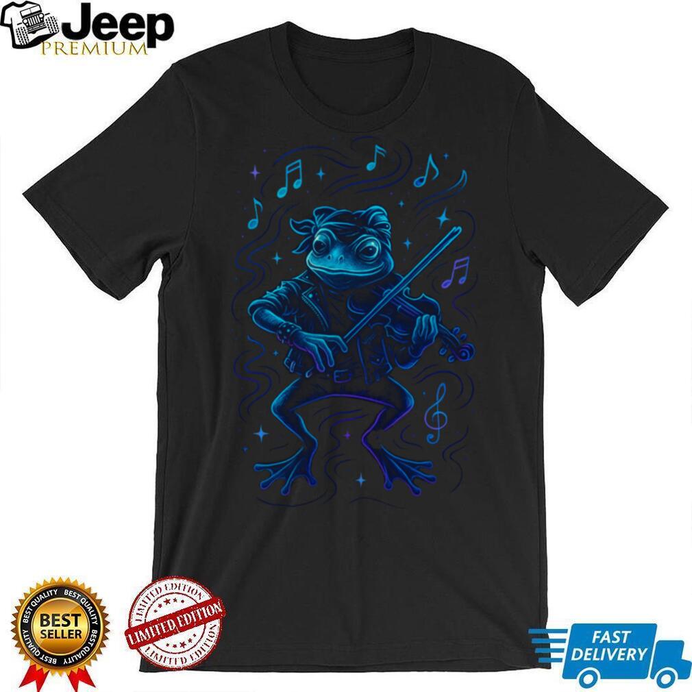 Electric Blue Frog Playing Violin Rock & Roll Animal Tee