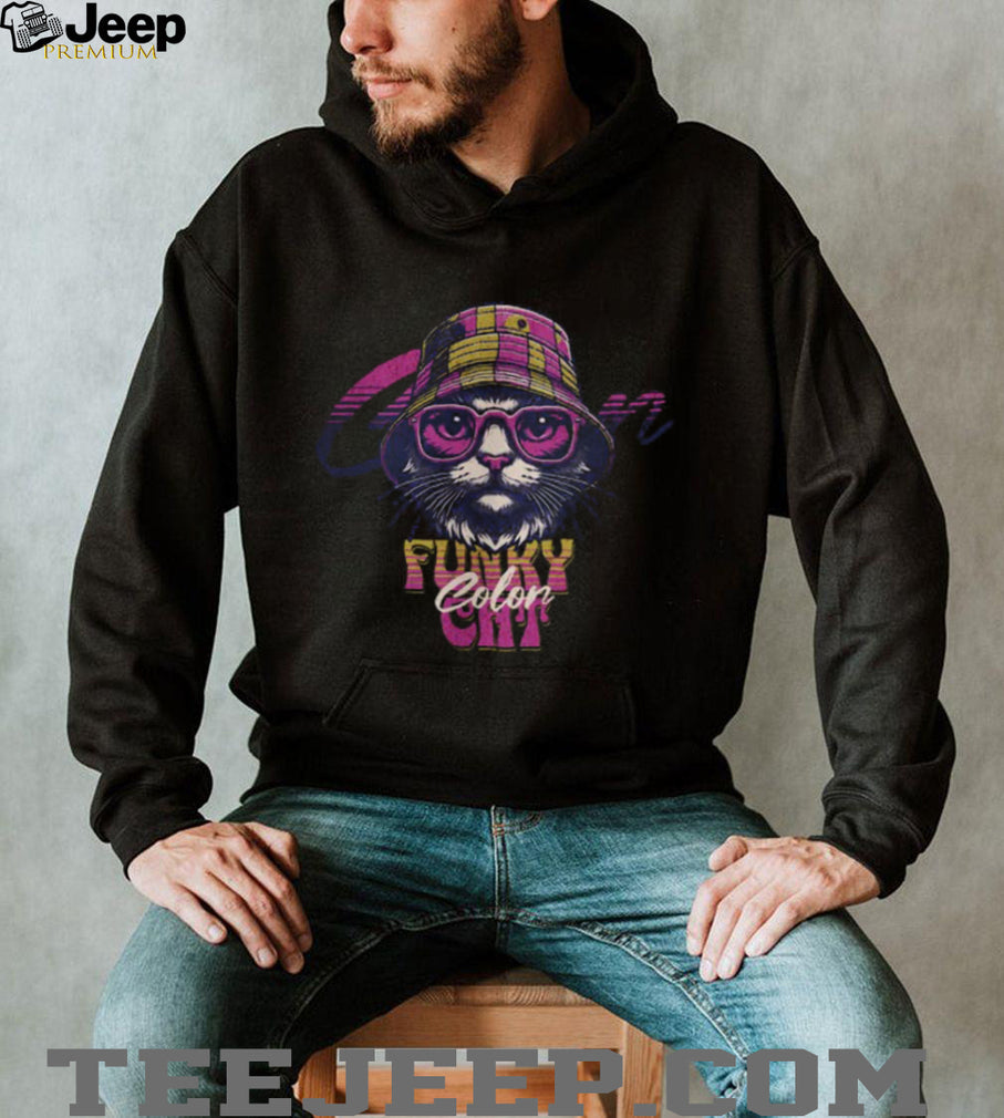 Funky Cat Retro 90s Style Bucket Hat and Sunglasses Aesthetic T Shirt