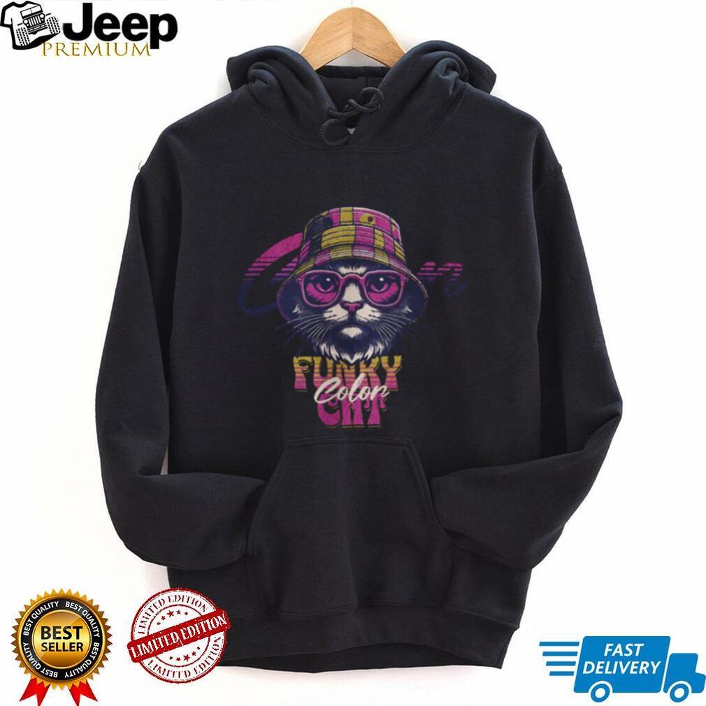 Funky Cat Retro 90s Style Bucket Hat and Sunglasses Aesthetic T Shirt