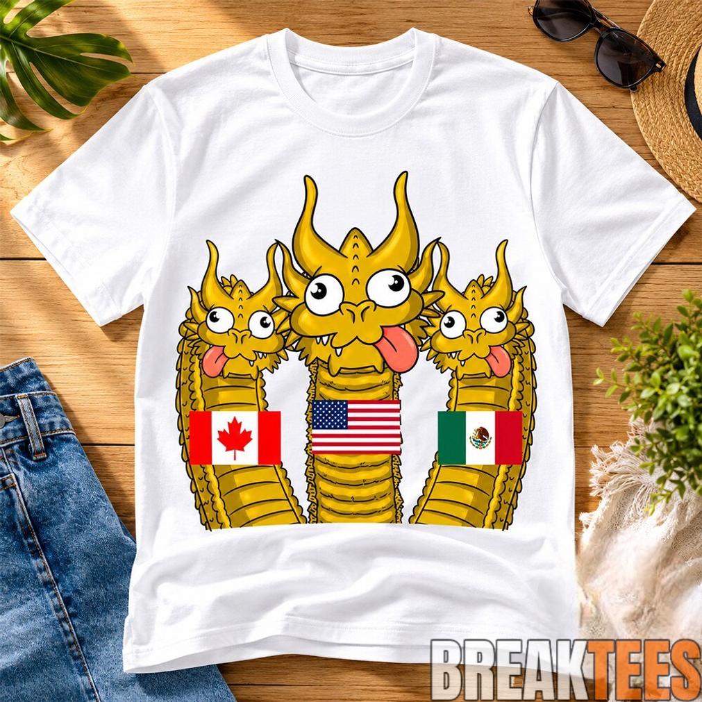 Funny Three Headed Derpy Dragon 2026 World Cup North America Meme Shirt