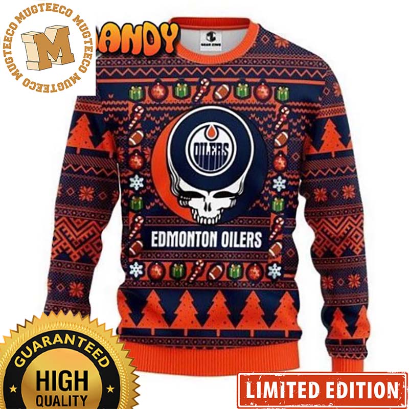 Grateful Dead Edmonton Oilers 2023 Xmas Gifts Holiday Ugly Christmas Sweater