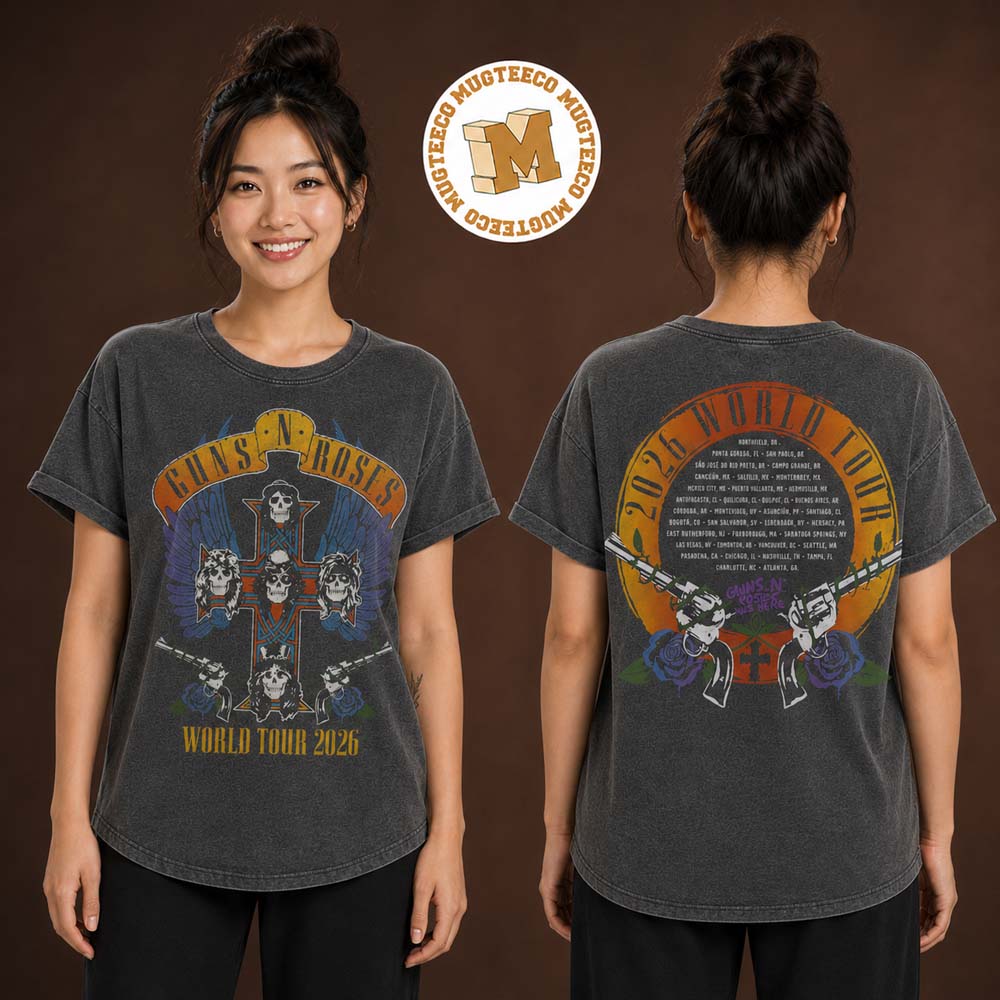 Gun N Roses World Tour 2026 Women’s Charcoal Two Sided Unisex T Shirt