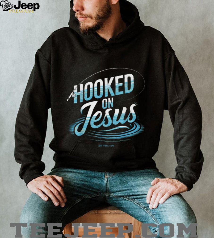 Hooked On Jesus Christian Fishing Graphic Religious T Shirt