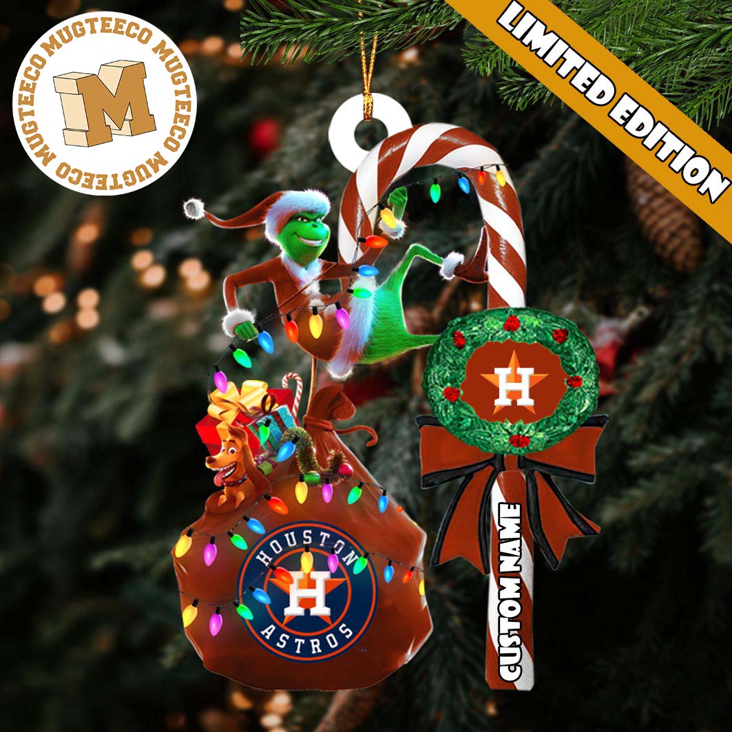 Houston Astros MLB Grinch Candy Cane Personalized Xmas Gifts Christmas Tree Decorations Ornament