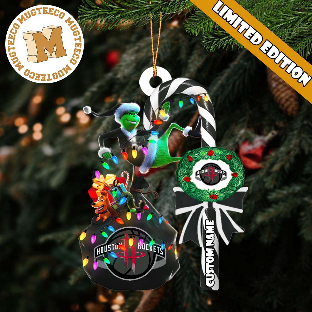 Houston Rockets NBA Grinch Candy Cane Personalized Xmas Gifts Christmas Tree Decorations Ornament