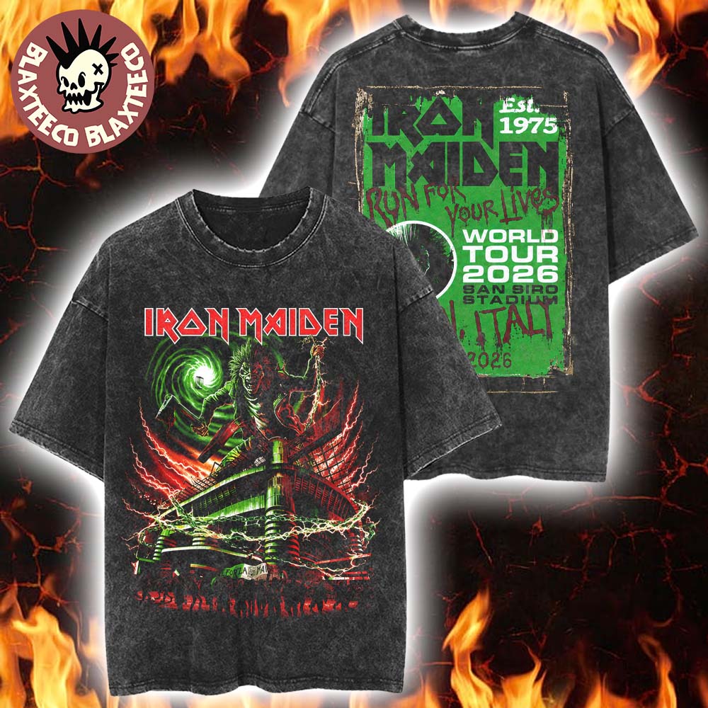 Iron Maiden Italy 2026 Tour Exclusive Event Tee For Milan Italy At San Siro Stadium On 17 June 2026 Vintage Washed Tee