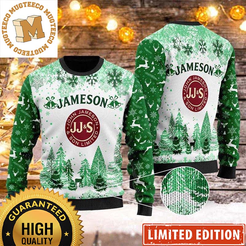 Jameson Irish Whiskey Big Logo Pine Trees Knitting Green Christmas Ugly Sweater