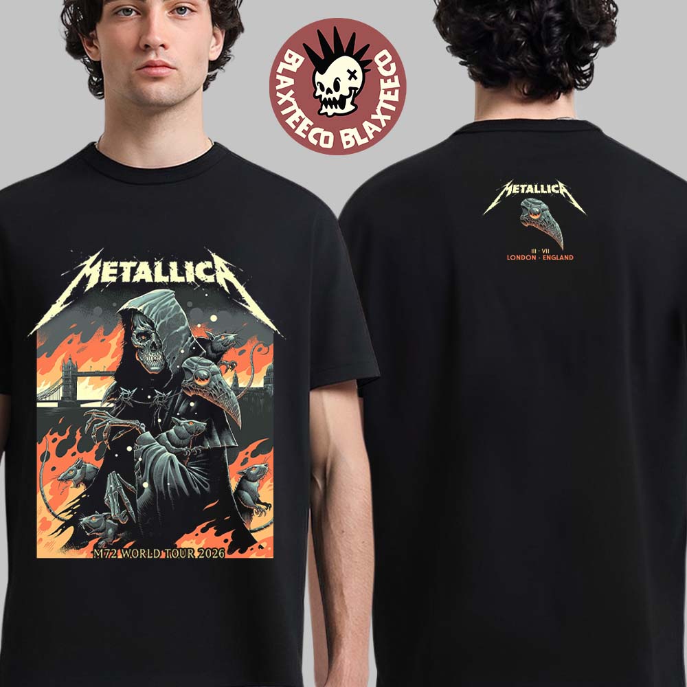 Metallica M72 London England 2026 Night 1 Exclusive Merch Plague Doctor Tee At London Stadium On 3 July 2026 Art By Luke Preece T-Shirt