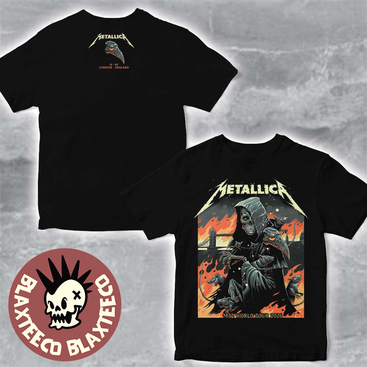 Metallica M72 London England 2026 Night 1 Exclusive Merch Plague Doctor Tee At London Stadium On 3 July 2026 Art By Luke Preece T-Shirt