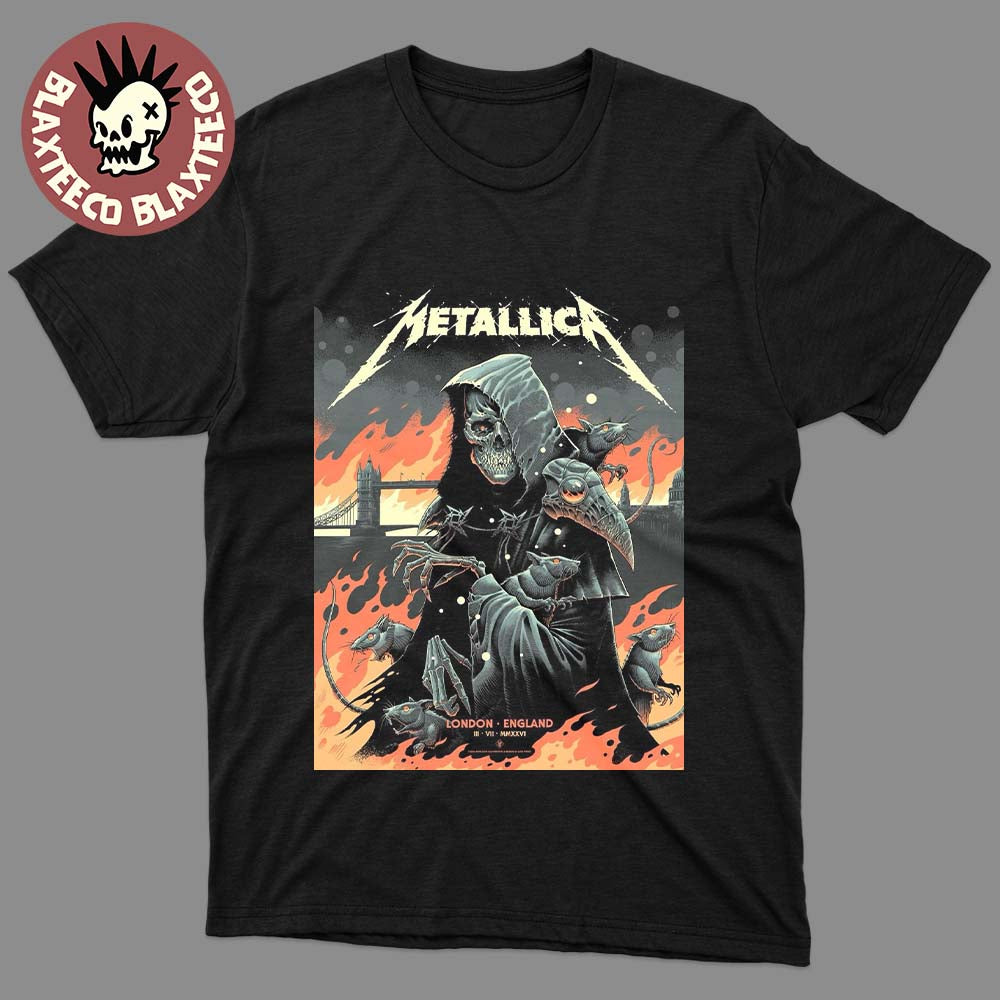 Metallica M72 London England 2026 Night 1 Venue Poster At London Stadium On 3 July 2026 Art By Luke Preece T-Shirt