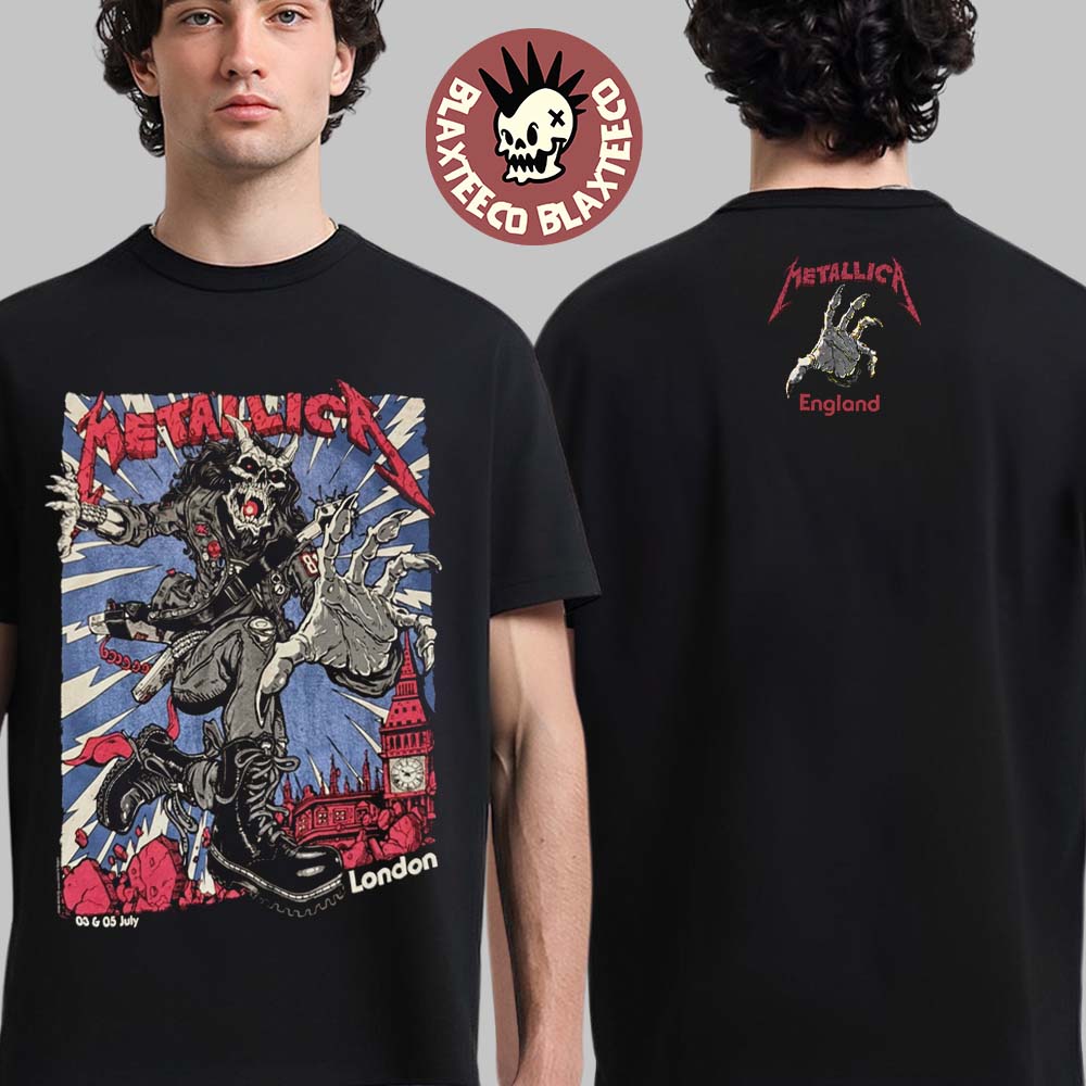 Metallica M72 London UK 2026 Pop Up Shop Merch Tee At London Stadium On 3 And 5 July 2026 Two Sided T-Shirt