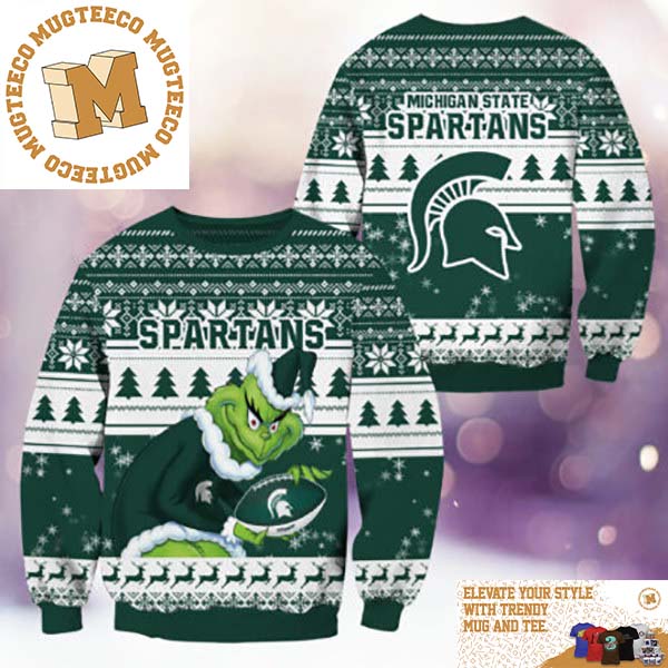 Michigan State Spartans NCAA Grinch Funny Xmas 2023 Gift For Holiday Ugly Christmas Sweater