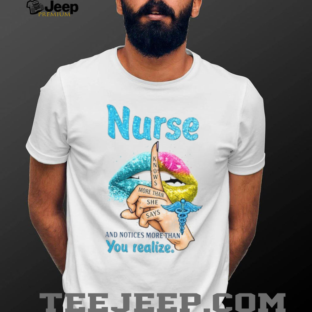 Nurse Knows More Than She Says Medical Professional Glitter Graphic Tee