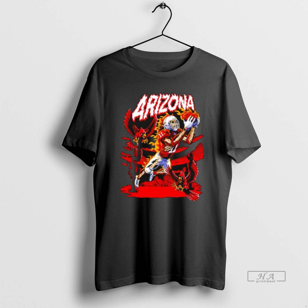 Official Arizona Red Cardinals Skeleton Player 11 Catching Ball With Fire Birds Desert Scene