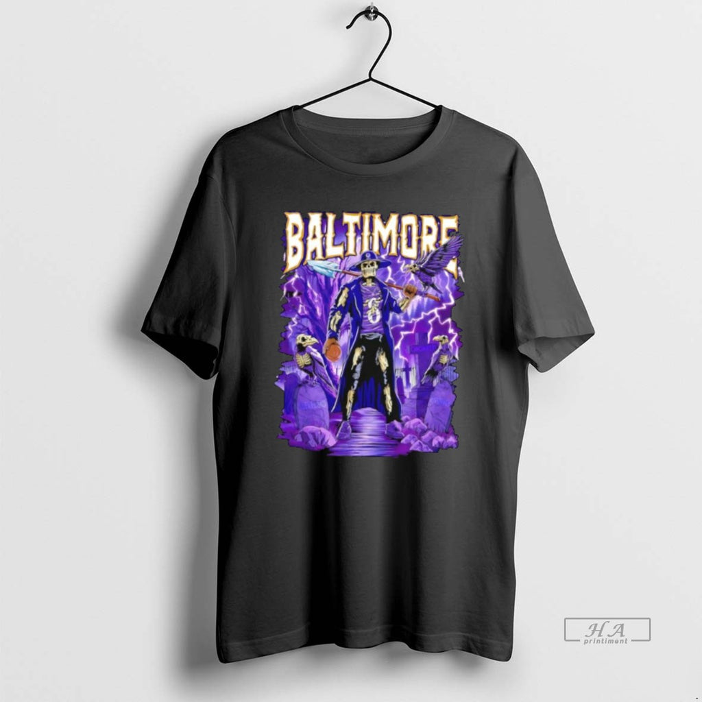 Official Baltimore Purple Skeleton Grave Digger Shovel Player With Ravens Halloween Football