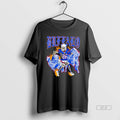 Official Buffalo Gothic Text Skeleton Football Player 26 Running Between Blue Bison On Fire