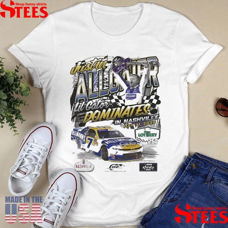 Checkered Flag Sports Natural Justin Allgaier 2025 Tennessee Lottery 250 Race Win Shirts