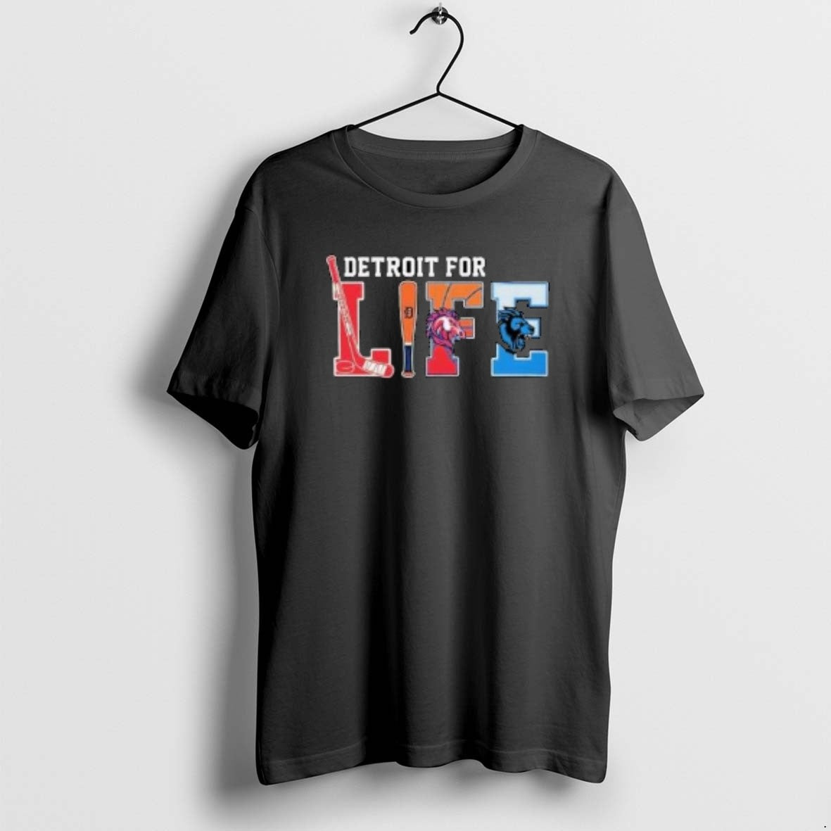 Official Detroit For Life Sports Teams Tigers Lions Red Wings Pistons Circle Black