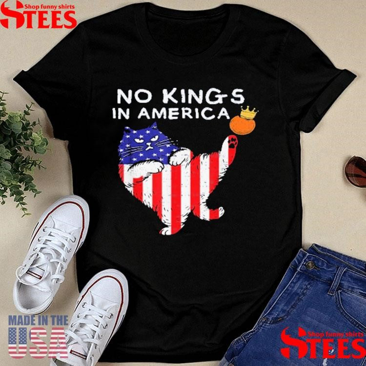 No Kings In America Funny Cat Usa Protest Save Democracy 2025 T-shirt