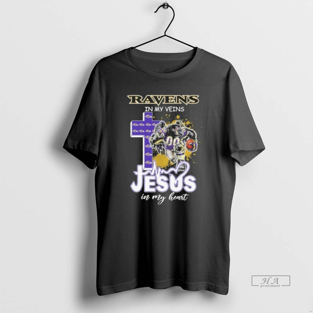 Official Ravens In My Veins Jesus Mascot In My Heart Mascots