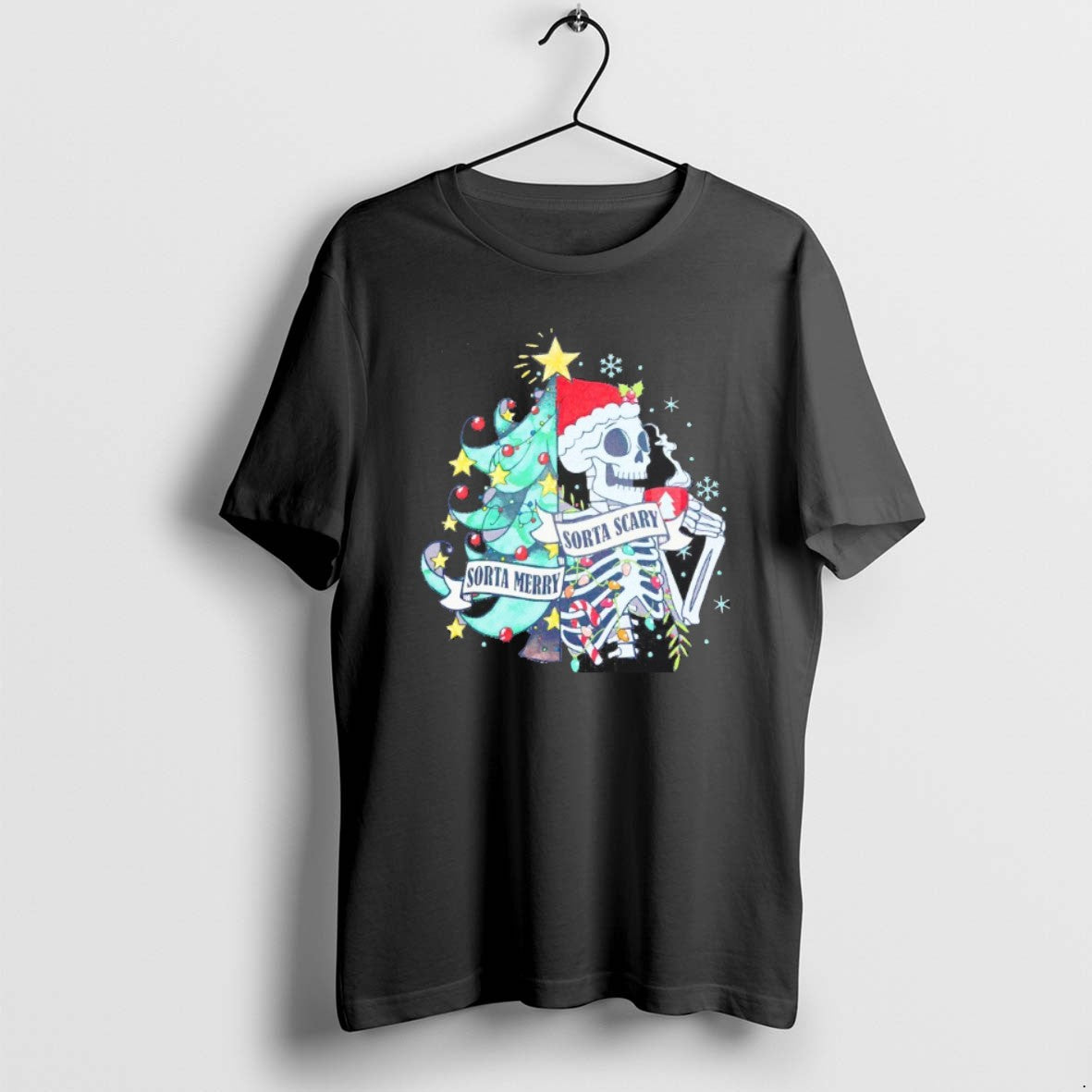 Official Sorta Merry Sorta Scary Skeleton Christmas Blackshirt