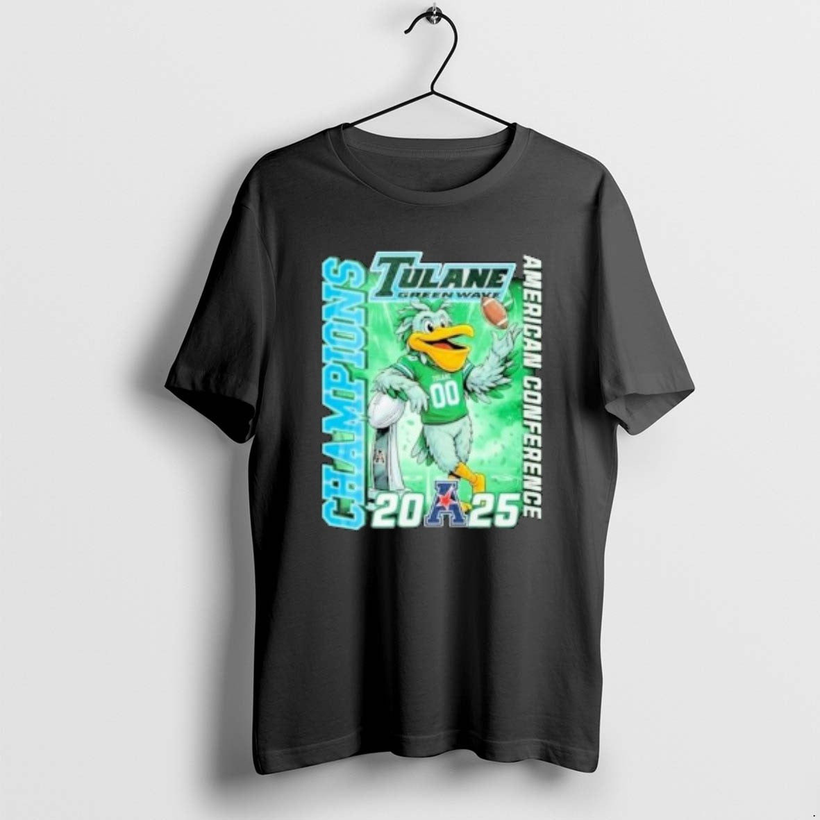 Official Tulane Green Wave 2025 American Conference Champion Mascot Circle Black