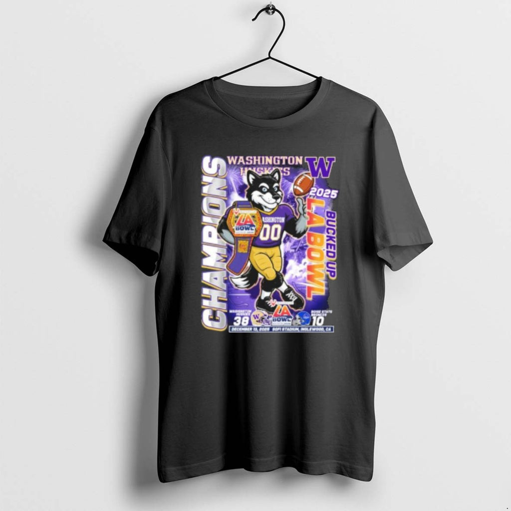 Official Washington Huskies Mascot 2025 Bucked Up La Bowl Champions Score