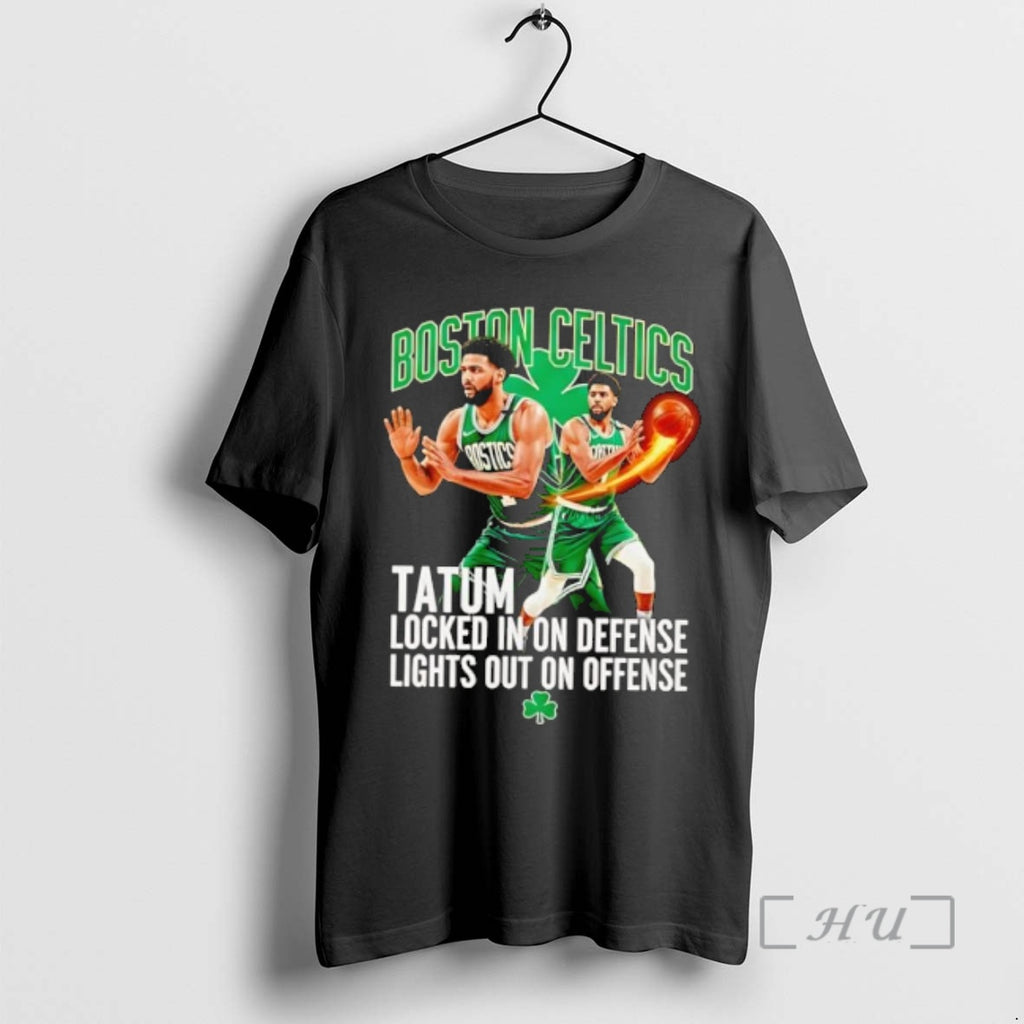 Officials Boston Celtics Tatum Locked In On Defense Lights Out On Offense Premium T Shirts