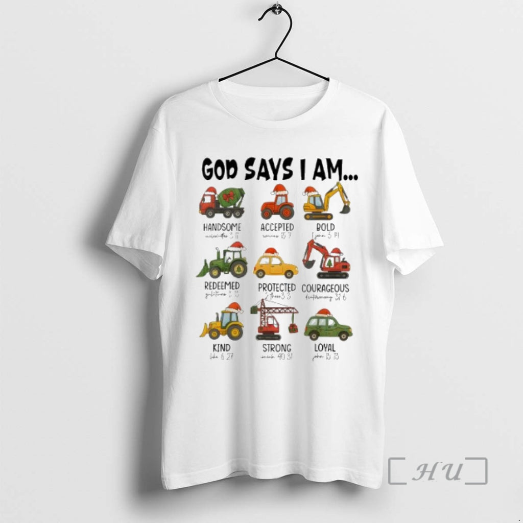 Officials God Says I Am Christmas Construction Trucks Bible Verse