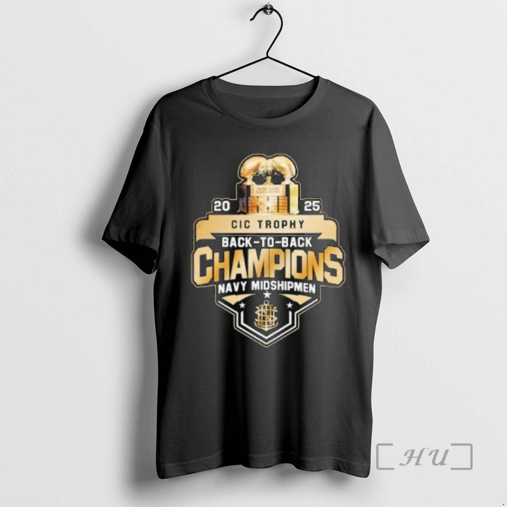 Officials Navy Midshipmen 2025 Back To Back Cic Trophy Champions Circle Black Premium T Shirts