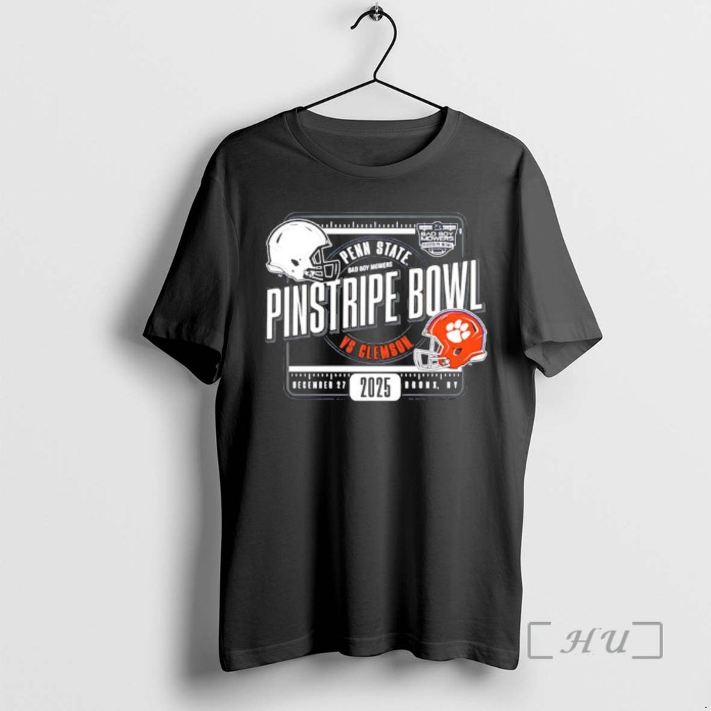 Officials Penn State Vs Clemson 2025 Bad Boy Mowers Pinstripe Bowl Helmets Premium T Shirts
