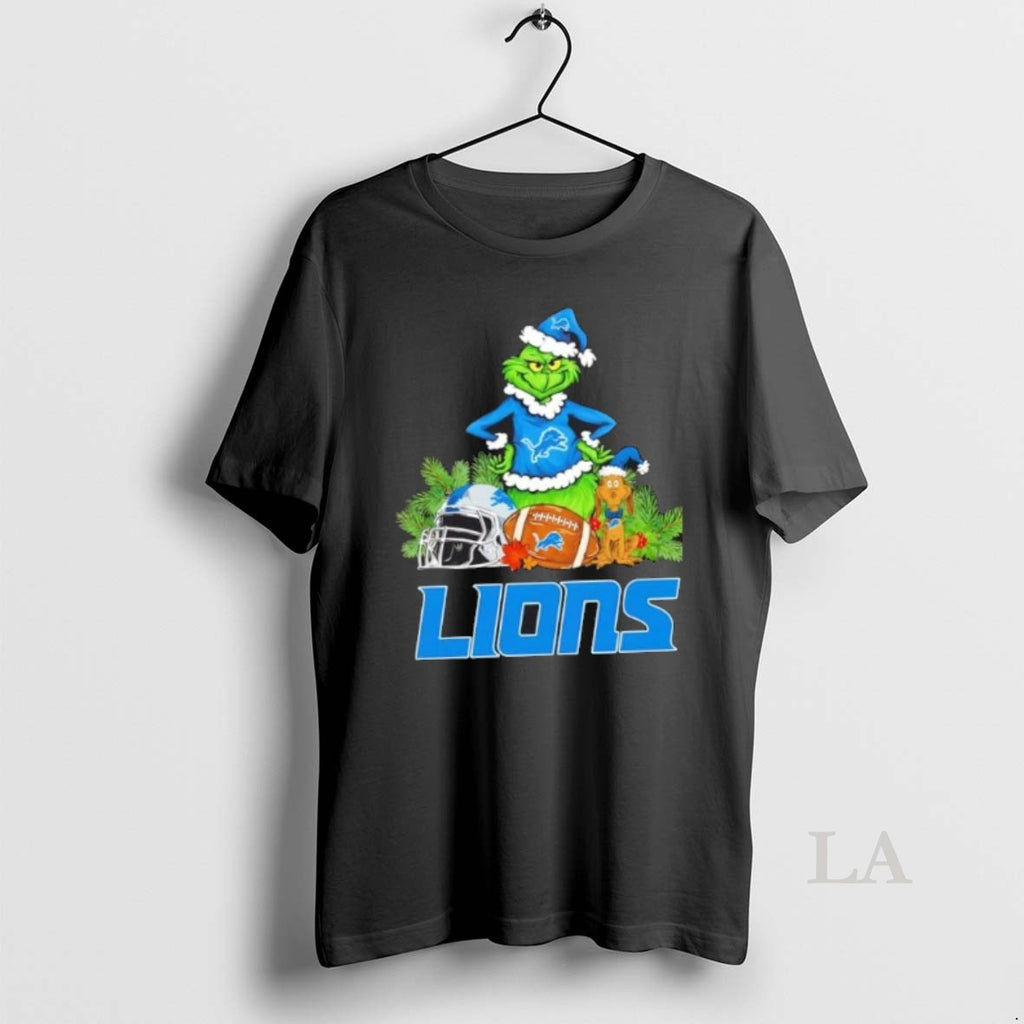 Original Detroit Lions Football X Grinch And Max Dog Merry Christmas