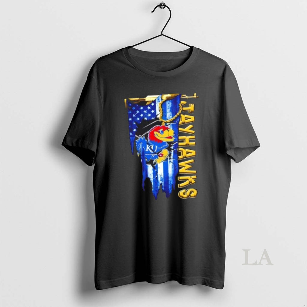 Original Kansas Jayhawks Football Battle Shattered Usa Flag Rip Design