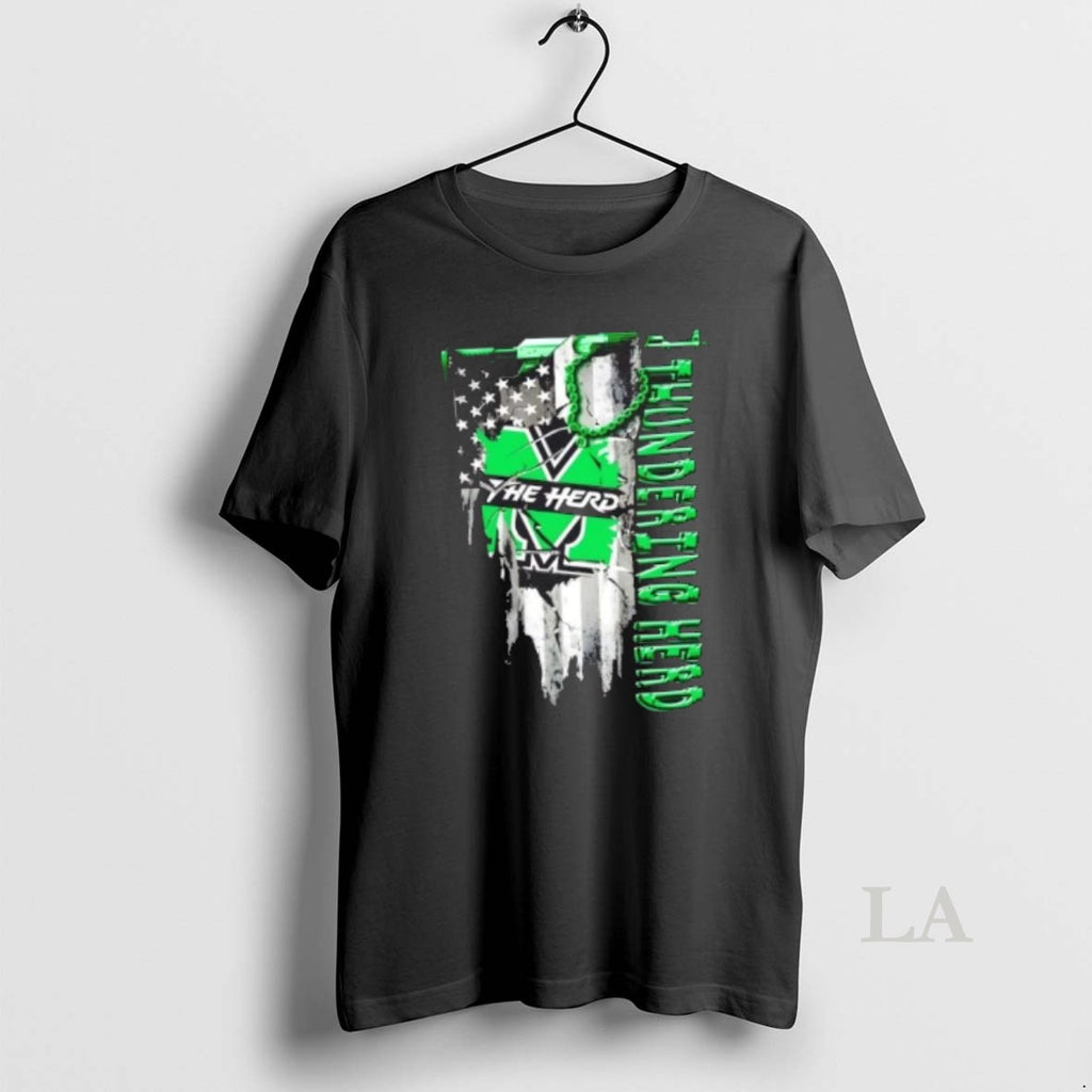 Original Marshall Thundering Herd Football Battle Shattered Usa Flag Rip Design