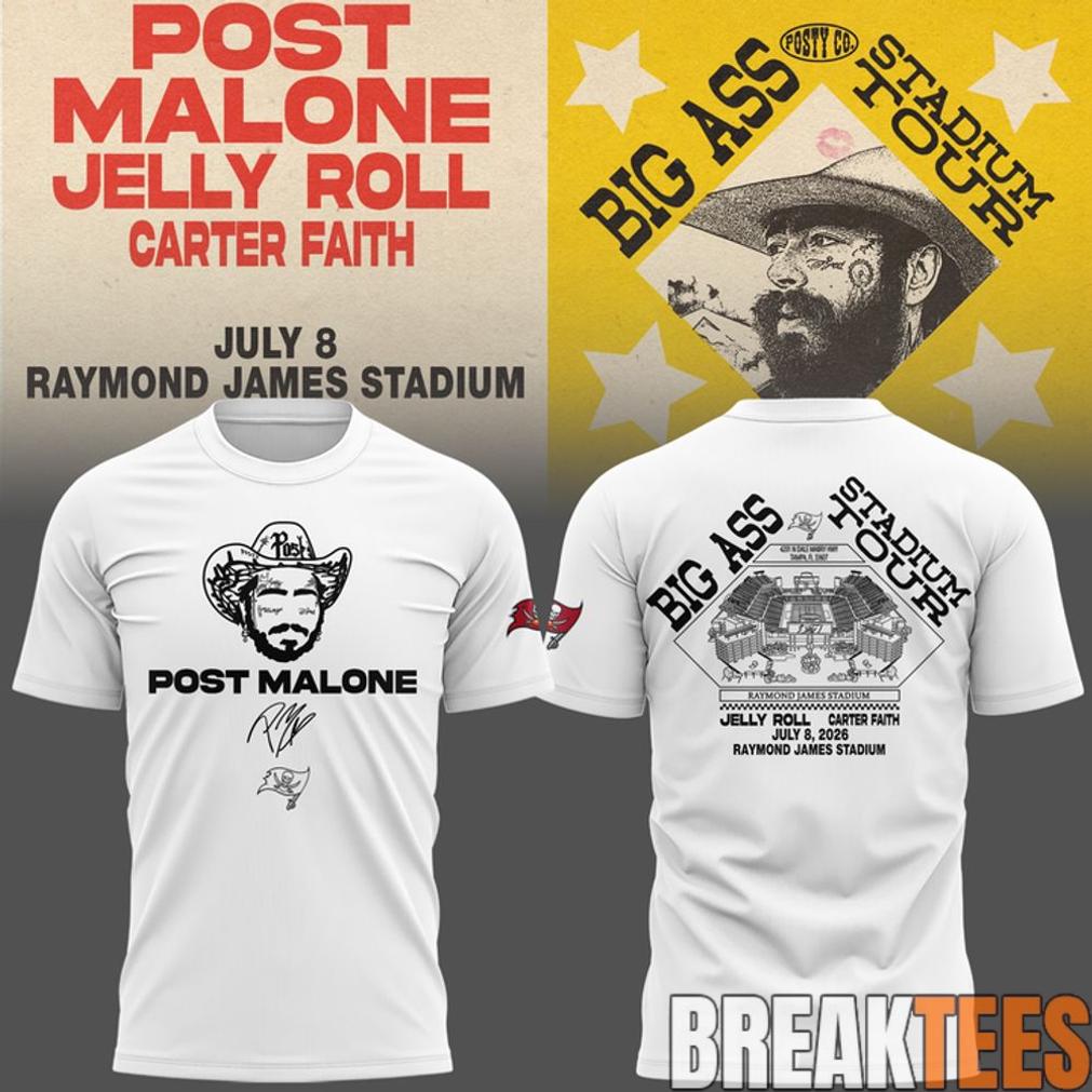 Post Malone Tampa Bay Buccaneers Big Ass Stadium Tour 2026 White Shirt