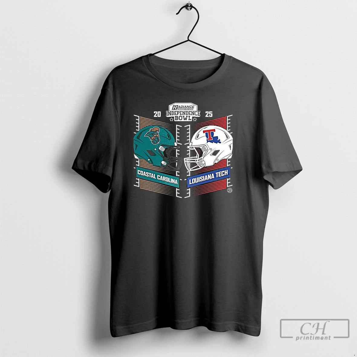 Premium Coastal Carolina Vs Louisiana Tech Bulldogs 2025 Radiance Technologies Independence Bowl Helmet T Shirts