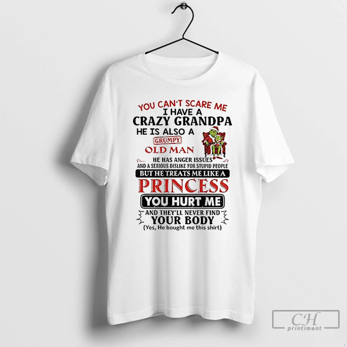 Premium Grinch Couple Santa You Cant Scare Me I Have A Crazy Grandpa He Is