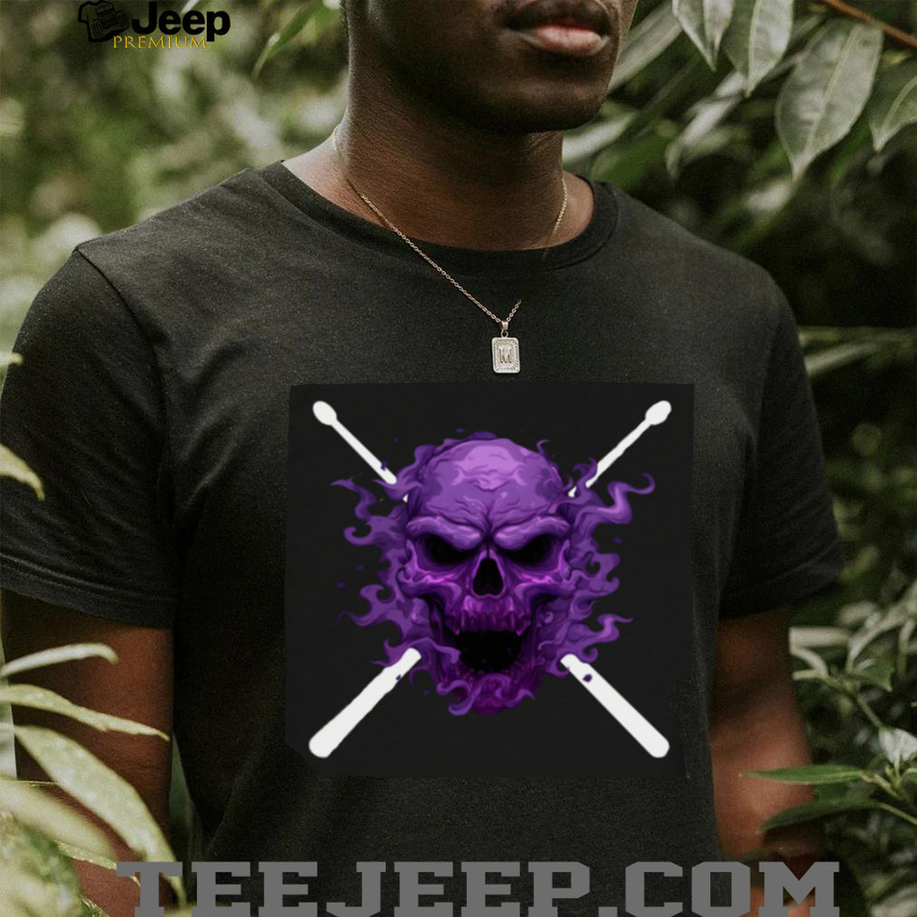 Purple Smoke Skull with Crossed Drumsticks Drummer T Shirt