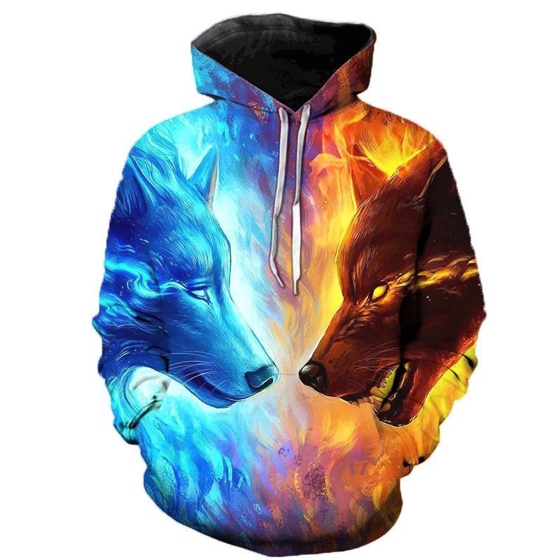 Red and Blue Wolf Hoodie