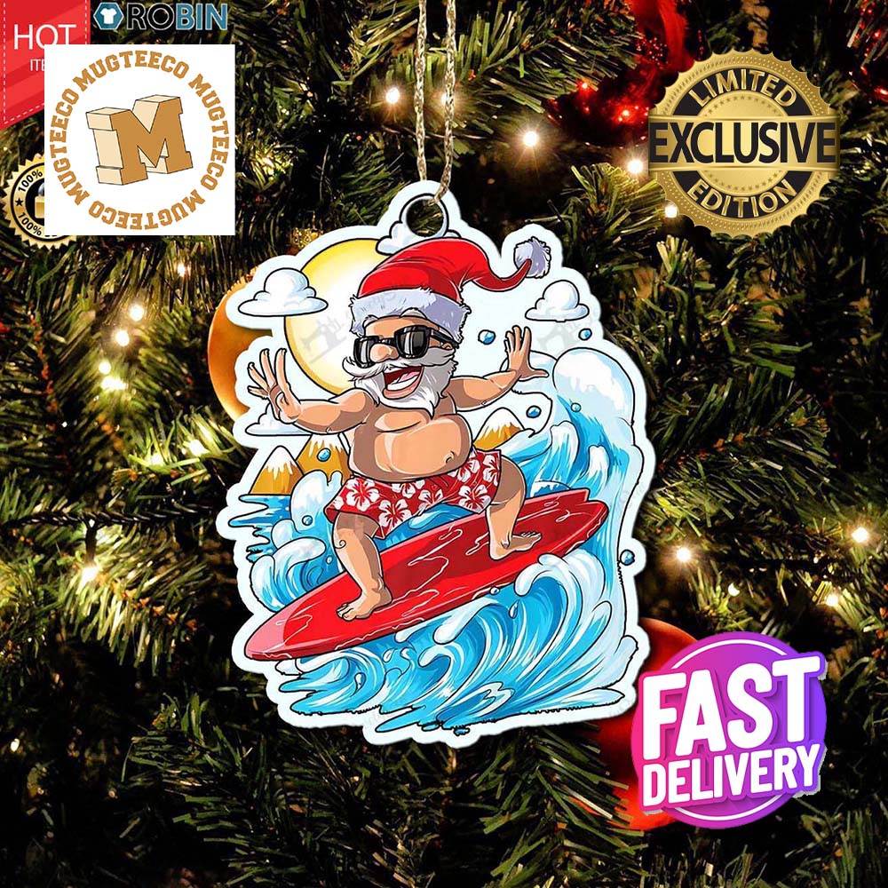 Santa Surfing Christmas Tree Decorations Ornament