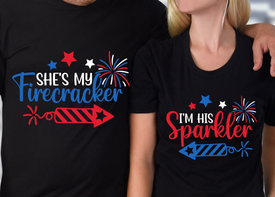 She’s My Firecracker I’m His Sparkler His & Her 4th of July Shirt