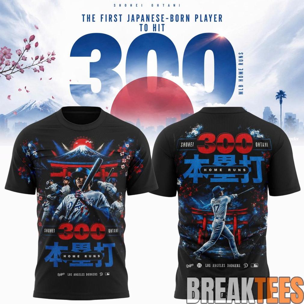 Shohei Ohtani LA Dodgers First Japanese Player to Hit 300 Home Runs Edition T-Shirt