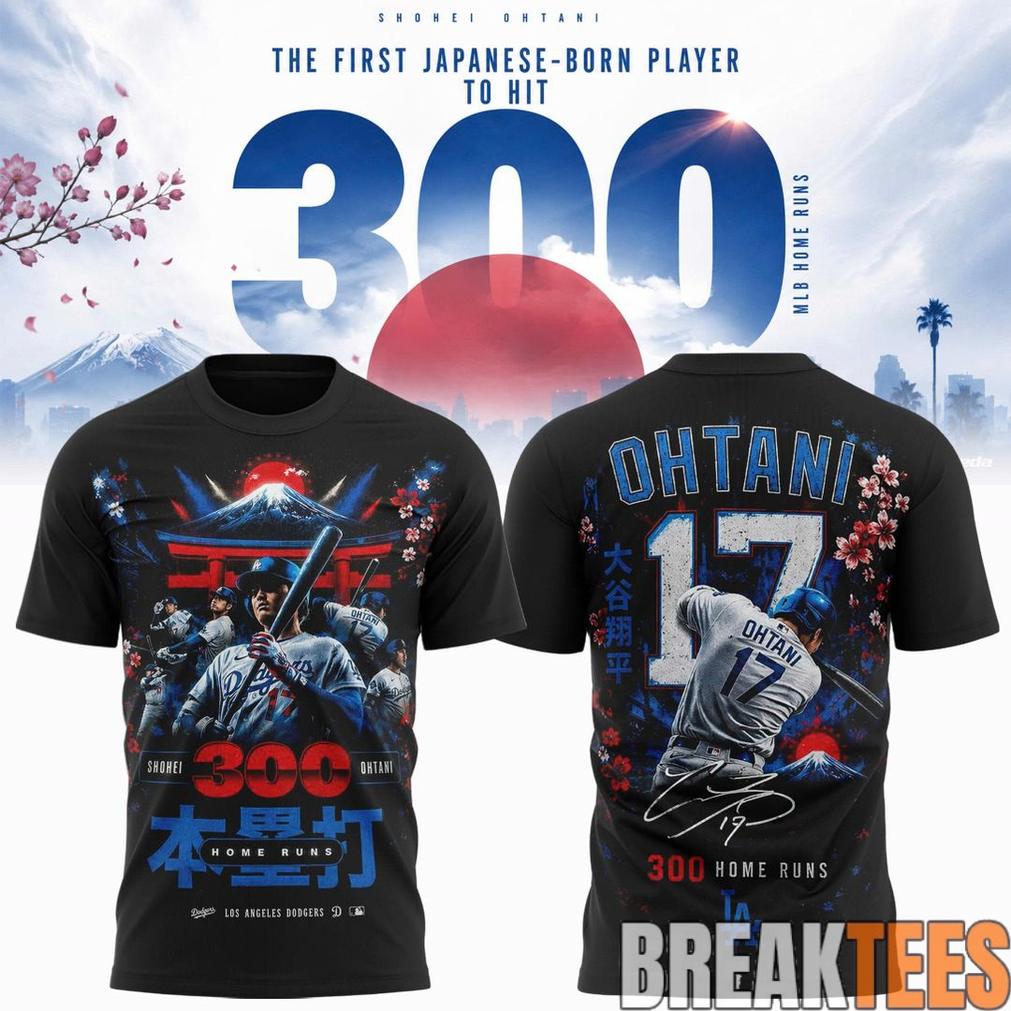 Shohei Ohtani LA Dodgers Number 17 Hit 300 Home Runs Commemorative T-Shirt