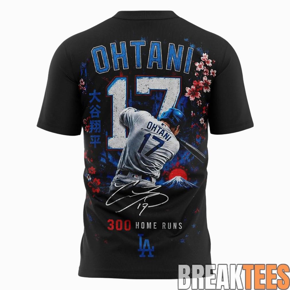Shohei Ohtani LA Dodgers Number 17 Hit 300 Home Runs Commemorative T-Shirt