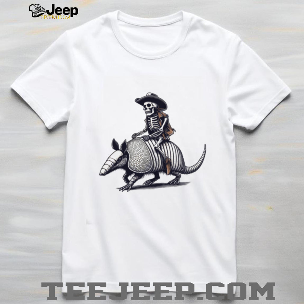 Skeleton Cowboy Riding an Armadillo Western Graphic T Shirt